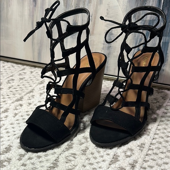 Qupid Black Strappy Heeled Sandals Women's 9 Elegant Evening Heeled Strappy NWOT - Picture 7 of 16